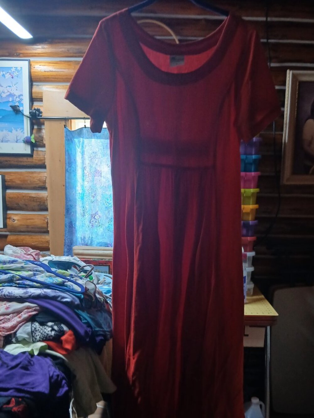 Red Cotton Short Sleeve Dress with Back Detail